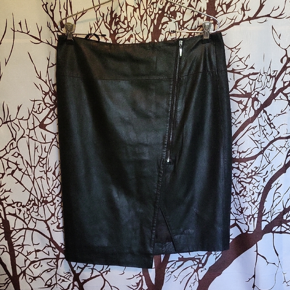 Lord & Taylor asymmetrical Genuine Leather Pencil Skirt
